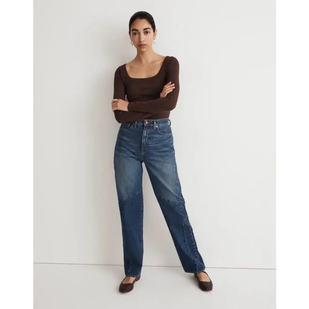 Madewell Baggy Tapered Jeans in Fanwell Wash: Two-Tone Edition Size 26 NWT